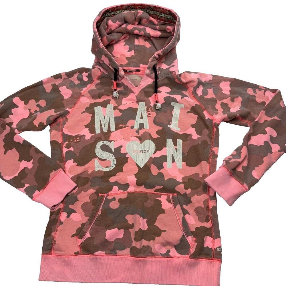 AOP Maison Scotch Hoodie Women 3 Small‎ Pink Camo Graphic All Over Print Skull